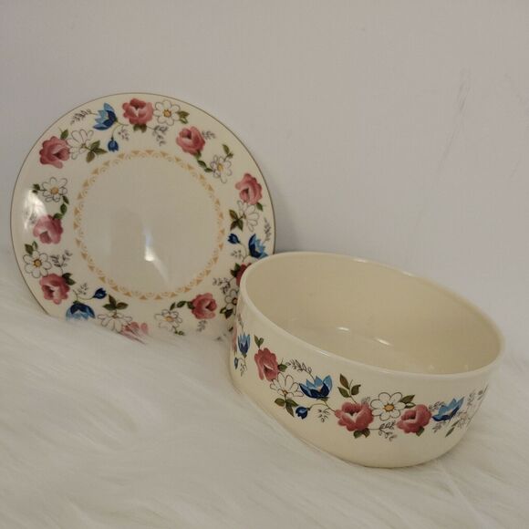 Vtg Hankook Powder Jar Trinket Jewelry Box Lid Multi Color Floral Flowers Korea - Picture 6 of 12